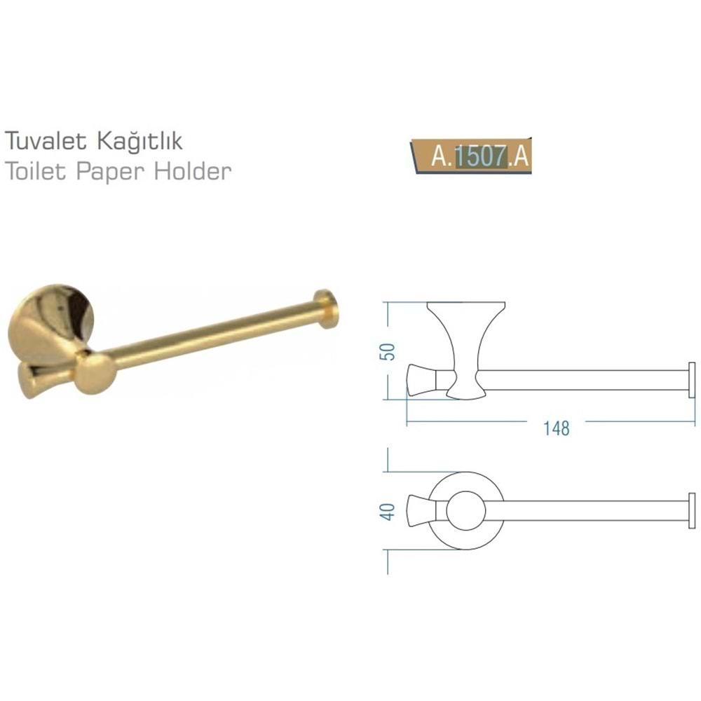 DUX041-A1507A Art Tuvalet Kağıtlık Kapaksız-Altın PASLANMAZ