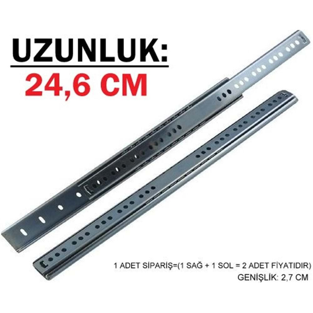 27MM x 24,6 CM BİLYALI RAY Çekmece Rayı Genişlik: 2,7 CM