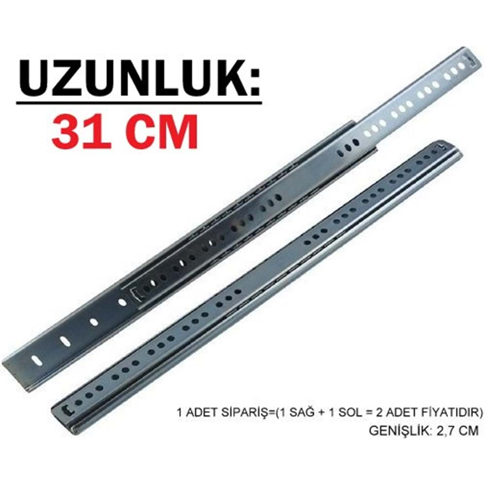 27MM x 31 CM BİLYALI RAY Çekmece Rayı Genişlik: 2,7 CM