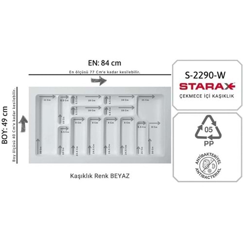 Starax Çekmece İçi Kaşıklık 84x49 CM Beyaz Çekmece içi Düzenleyici Anti-Bakteriyel